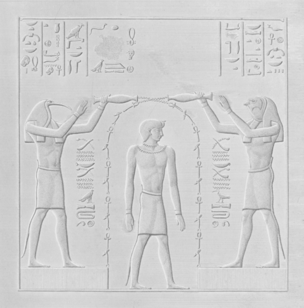 Thoth en Horus wijden de koning in
