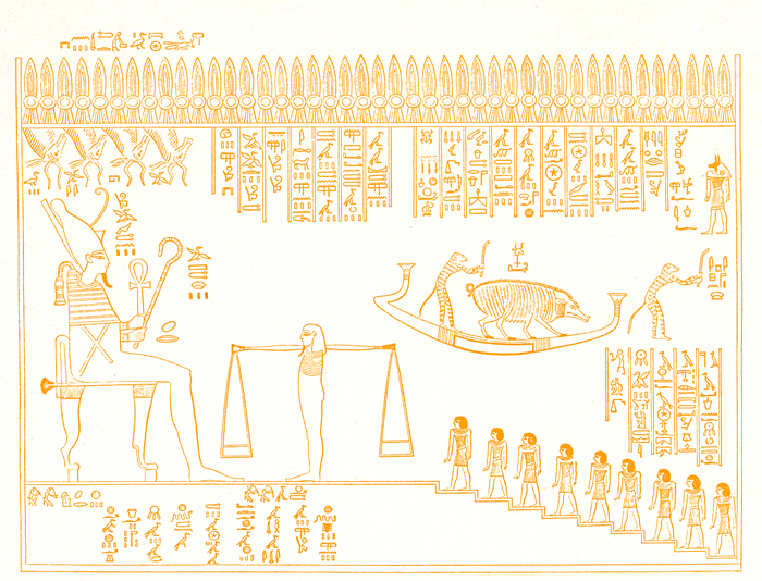 Rechtszaal van Osiris volgens het Boek van de Poorten